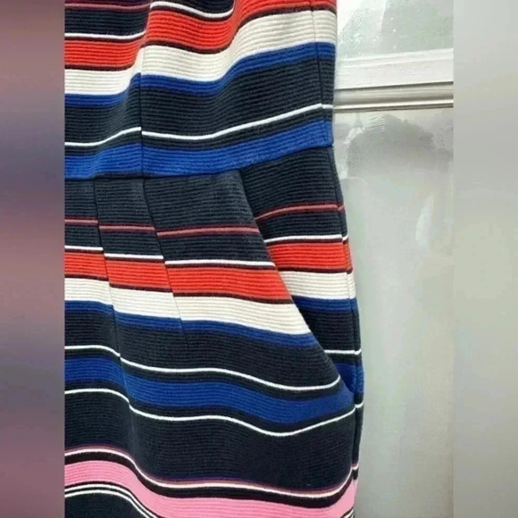 Lands End Sleeveless Ponte Sheath Midi Dress Aurora Ribbed Stripe Size 10 Petite - Picture 9 of 11